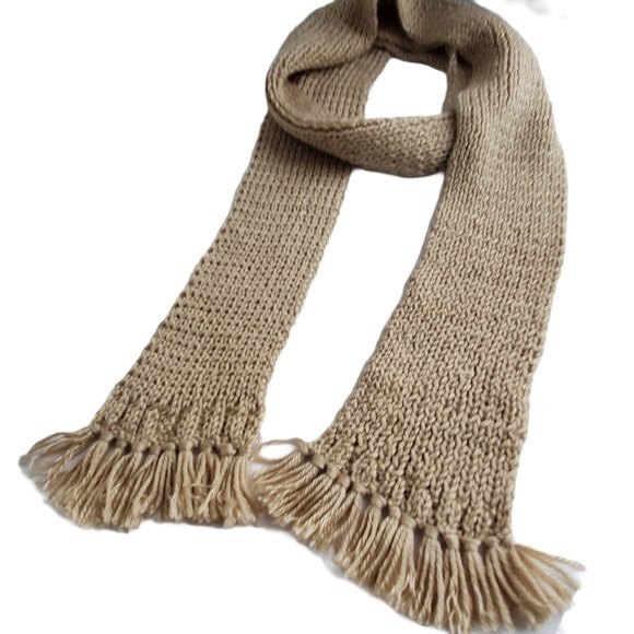 Beige Tan Long Fringe Knit Scarf - Picture 8 of 8